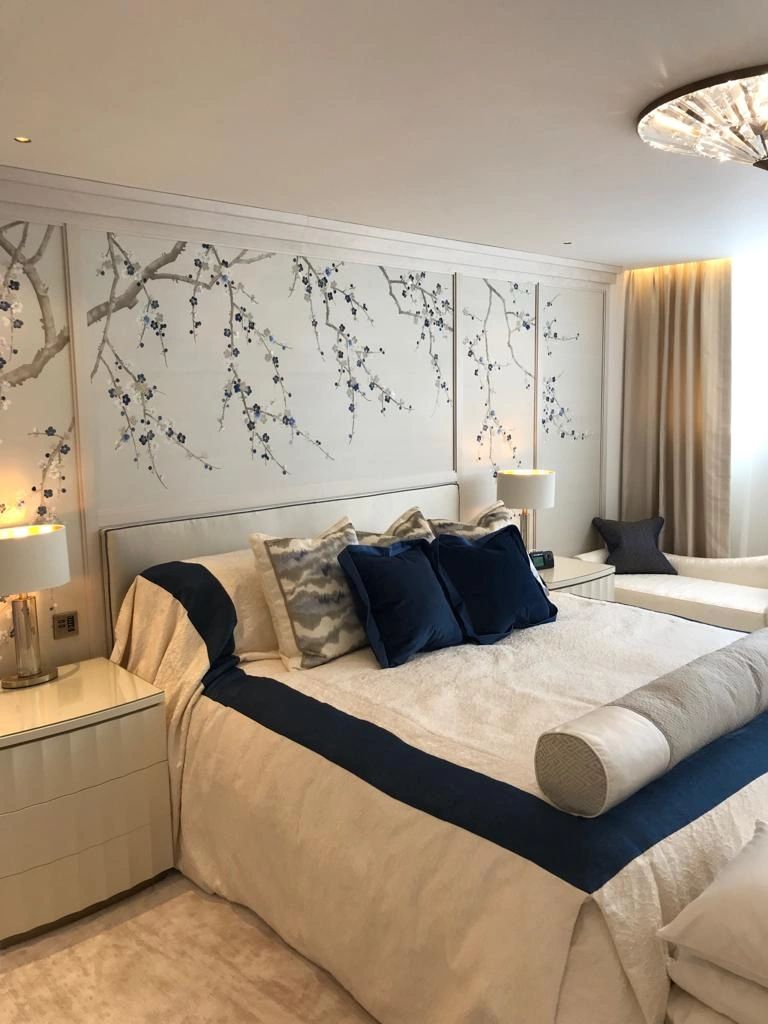 Bedroom with motorised curtains